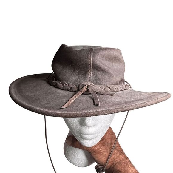 Minnetonka Unisex Genuine Leather Western Cowboy The Fold Up Hat Brown Medium - Picture 3 of 7